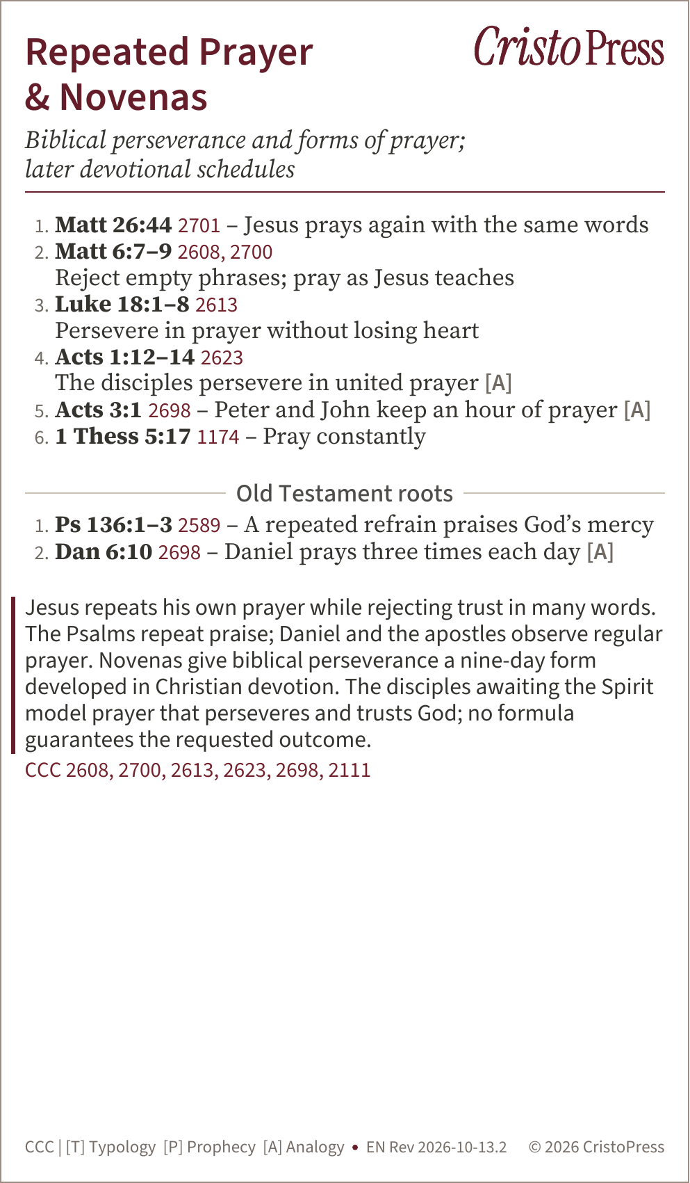 Pocket insert: Repeated Prayer & Novenas, from Devotions & Practices.